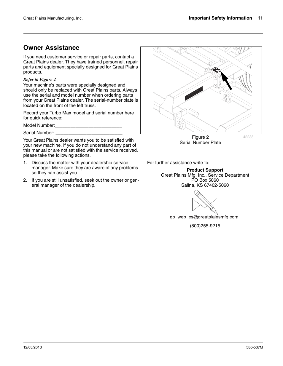 Owner assistance | Great Plains 4000TM Operator Manual User Manual | Page 15 / 44