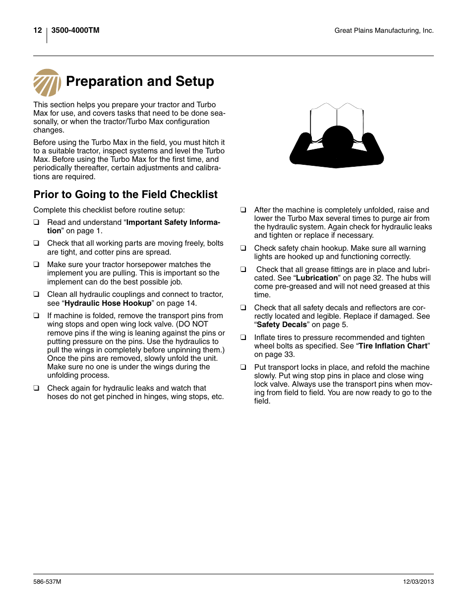 Preparation and setup, Prior to going to the field checklist | Great Plains 4000TM Operator Manual User Manual | Page 16 / 44