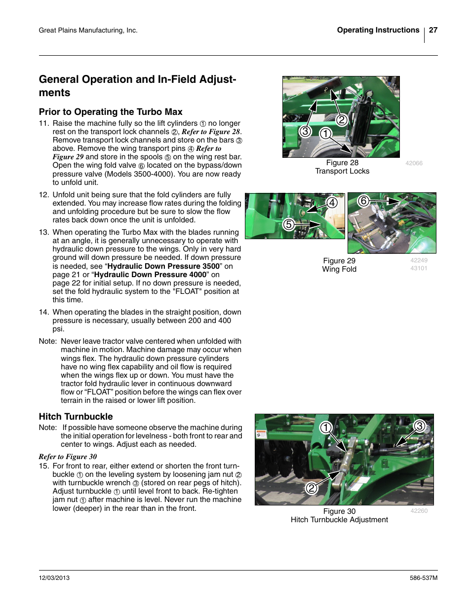General operation and in-field adjustments, Prior to operating the turbo max, Hitch turnbuckle | Prior to operating the turbo max hitch turnbuckle, General operation and in-field adjust- ments | Great Plains 4000TM Operator Manual User Manual | Page 31 / 44