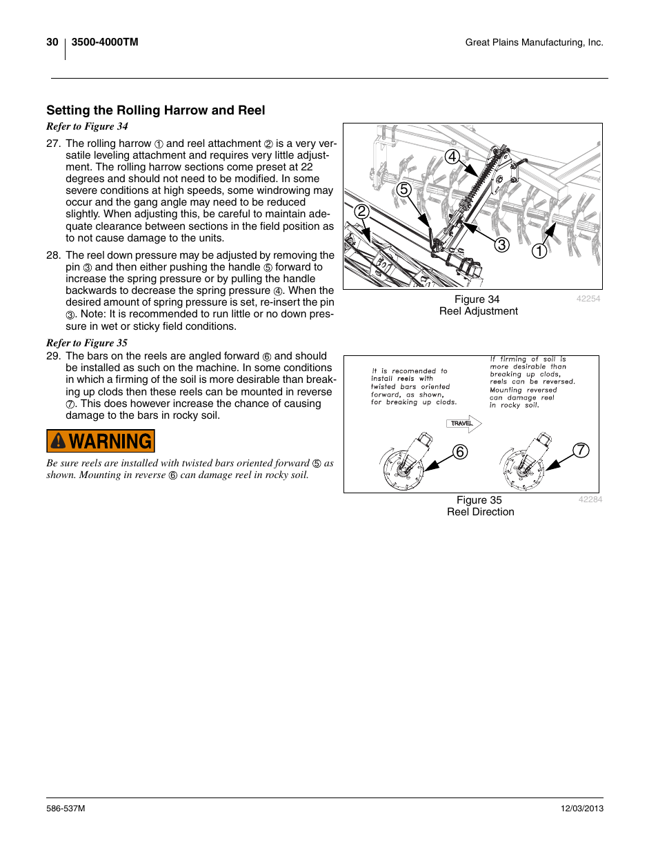 Setting the rolling harrow and reel | Great Plains 4000TM Operator Manual User Manual | Page 34 / 44