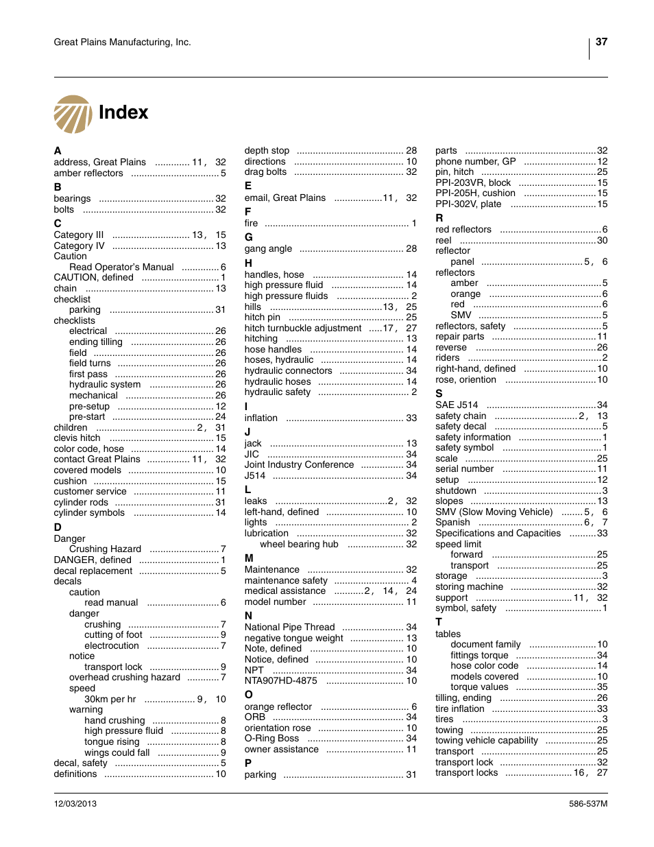 Index | Great Plains 4000TM Operator Manual User Manual | Page 41 / 44