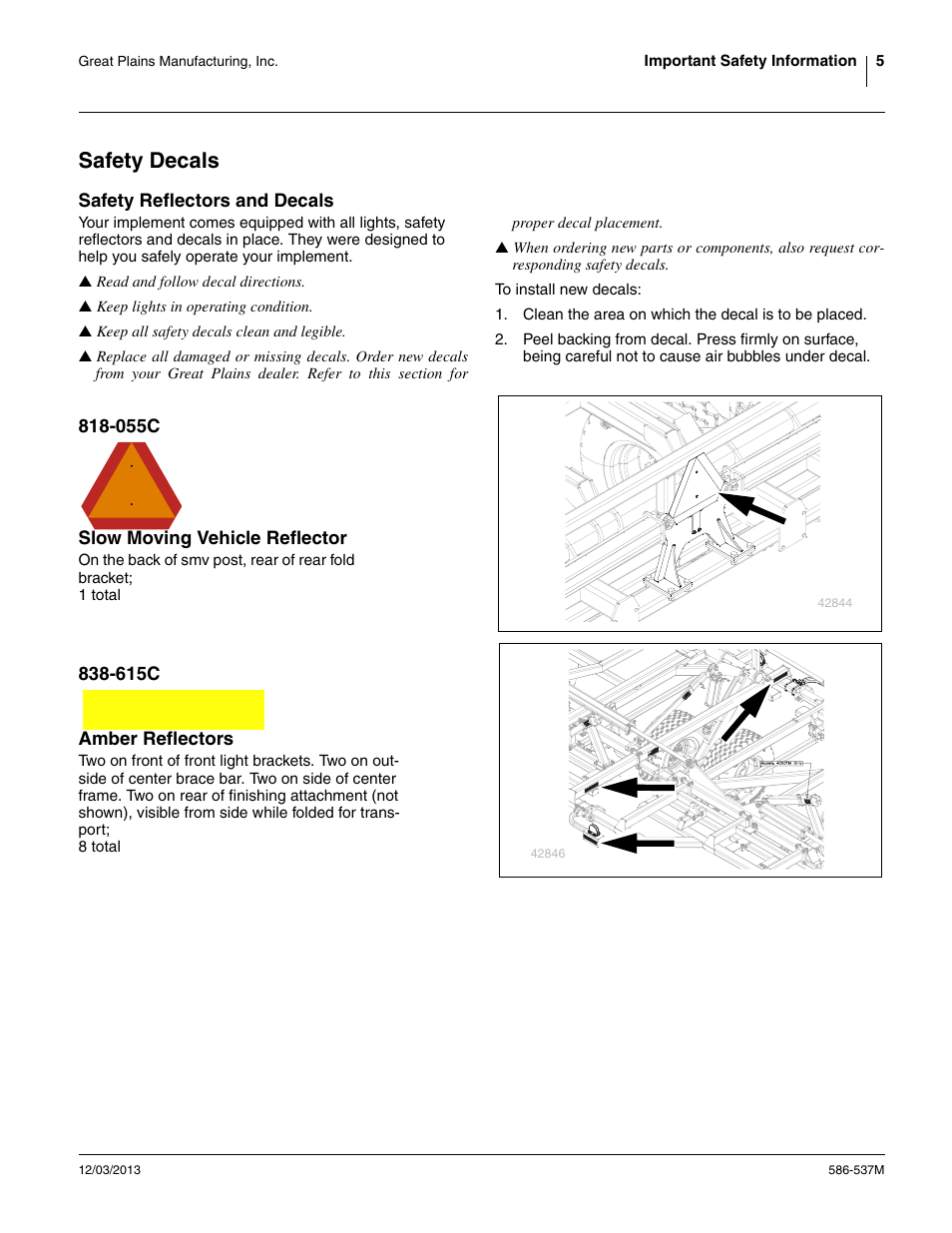 Safety decals, Safety reflectors and decals, 055c slow moving vehicle reflector | 615c amber reflectors | Great Plains 4000TM Operator Manual User Manual | Page 9 / 44