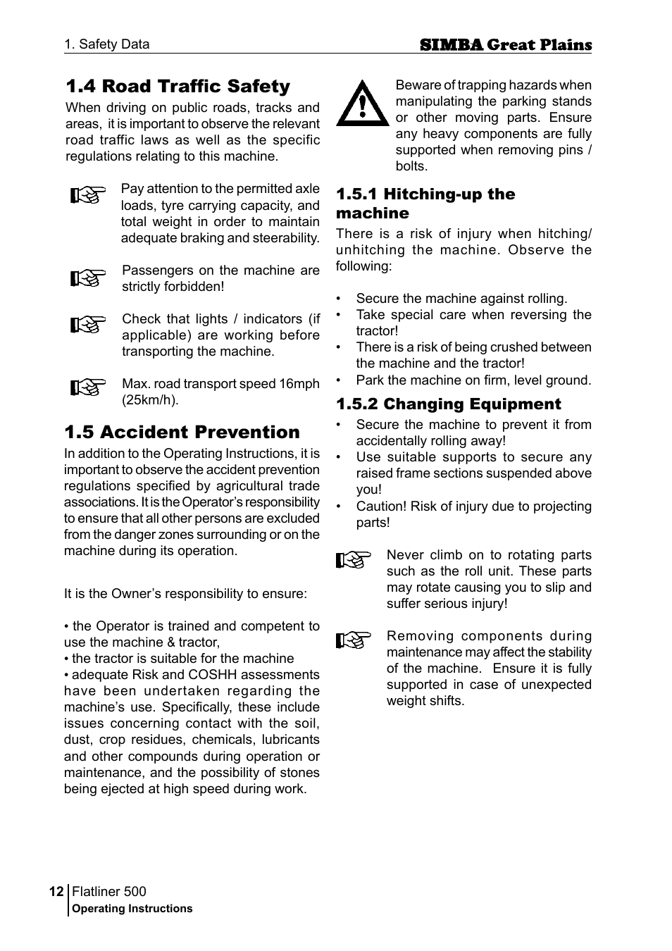 5 accident prevention, 4 road traffic safety | Great Plains P17398E Operator Manual User Manual | Page 12 / 102