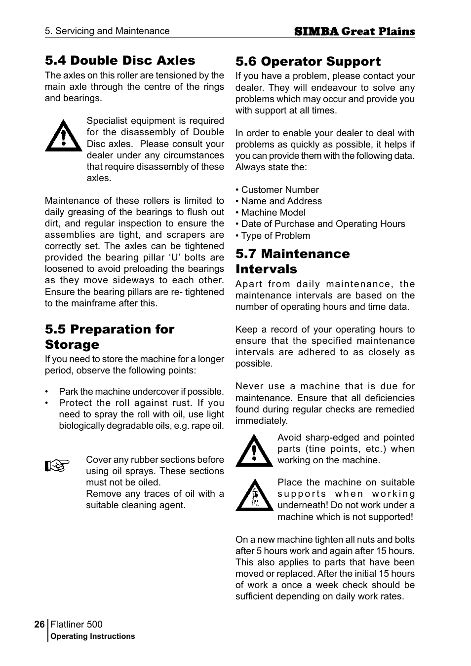 6 operator support, 7 maintenance intervals, 5 preparation for storage | 4 double disc axles | Great Plains P17398E Operator Manual User Manual | Page 26 / 102