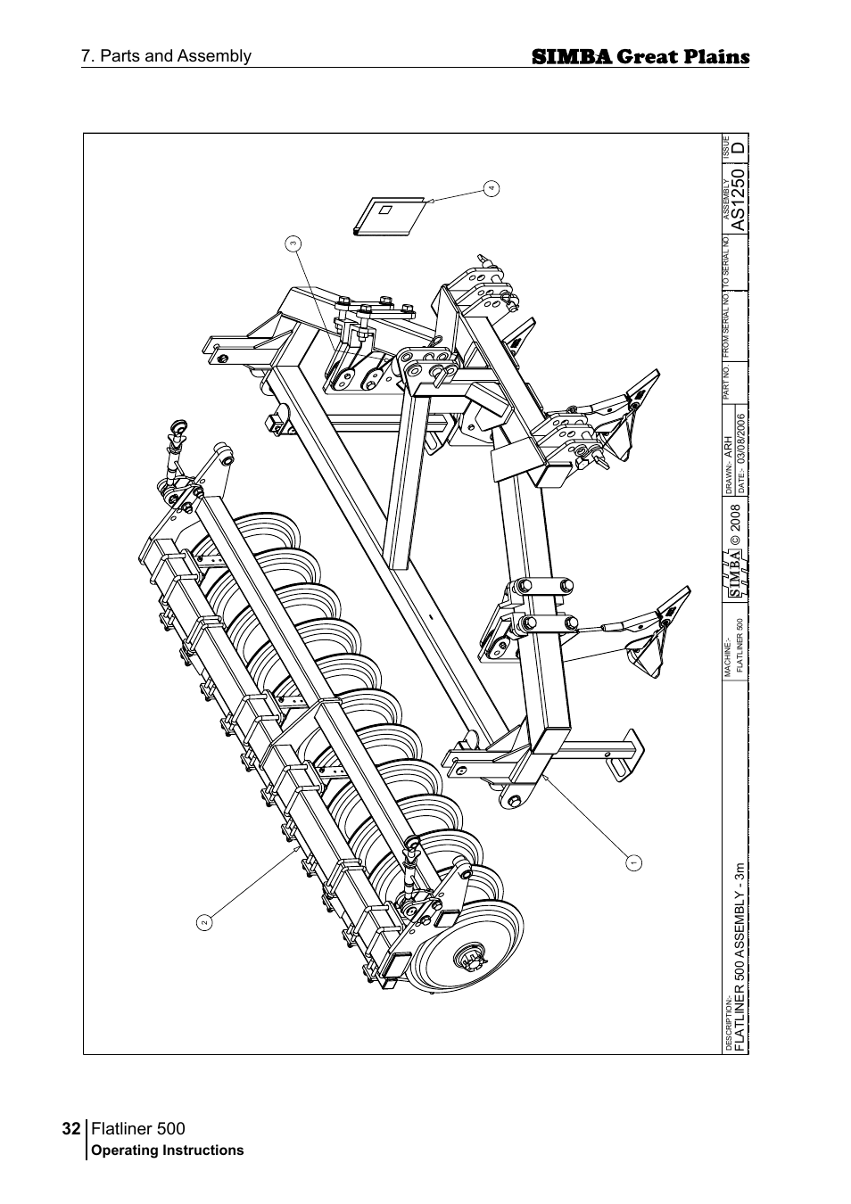 Flatliner 500, 32 7. parts and assembly, Das 12 50 | Operating instructions, Sim b a | Great Plains P17398E Operator Manual User Manual | Page 32 / 102