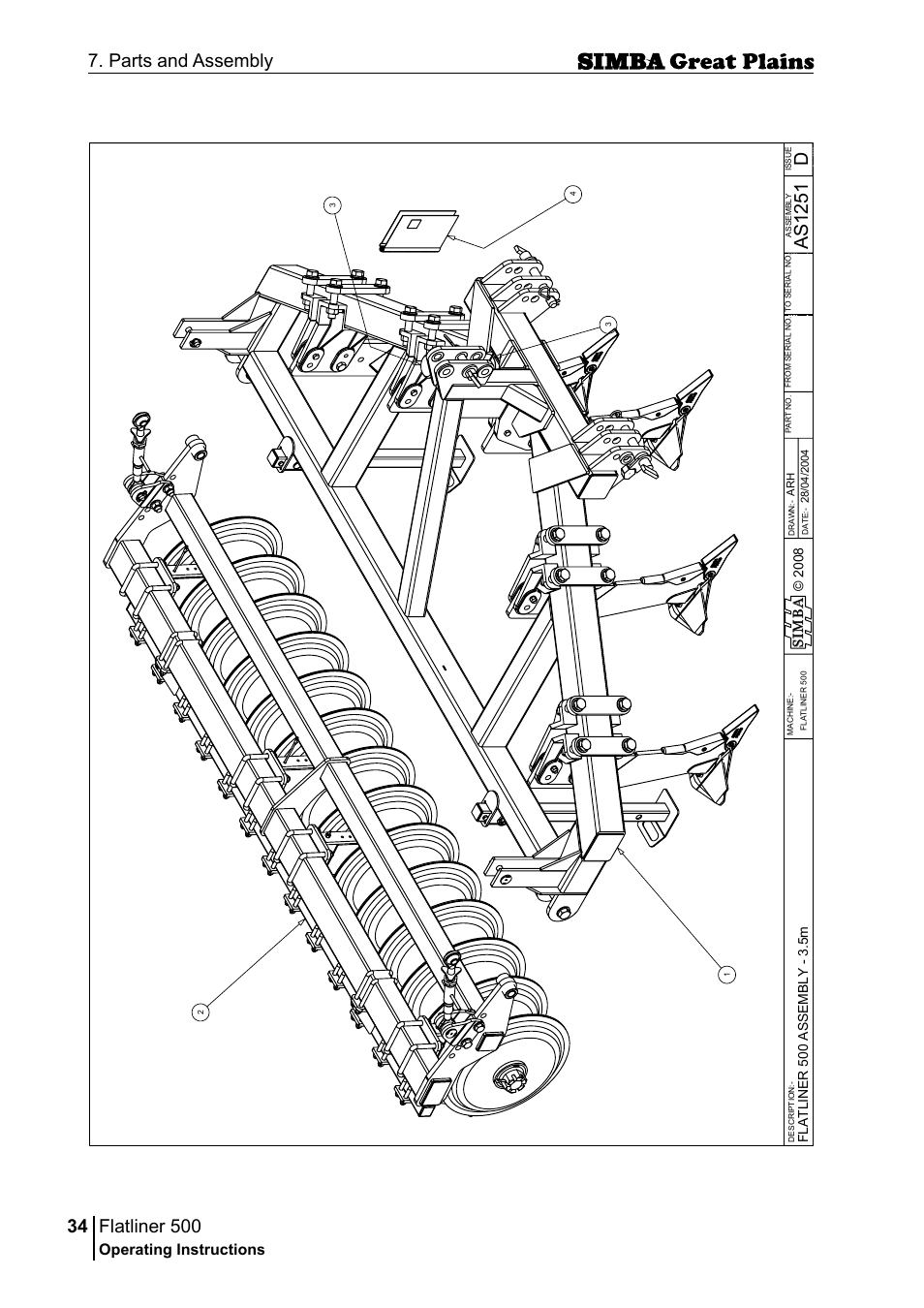 Flatliner 500, 34 7. parts and assembly, Das 12 51 | Operating instructions, Sim b a | Great Plains P17398E Operator Manual User Manual | Page 34 / 102