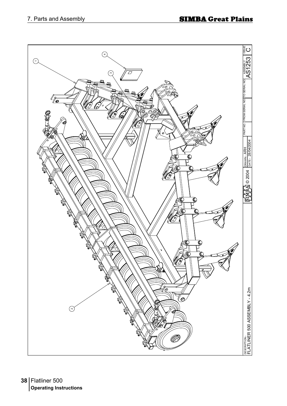 Flatliner 500, 38 7. parts and assembly, Cas 12 53 | Operating instructions, Sim b a | Great Plains P17398E Operator Manual User Manual | Page 38 / 102