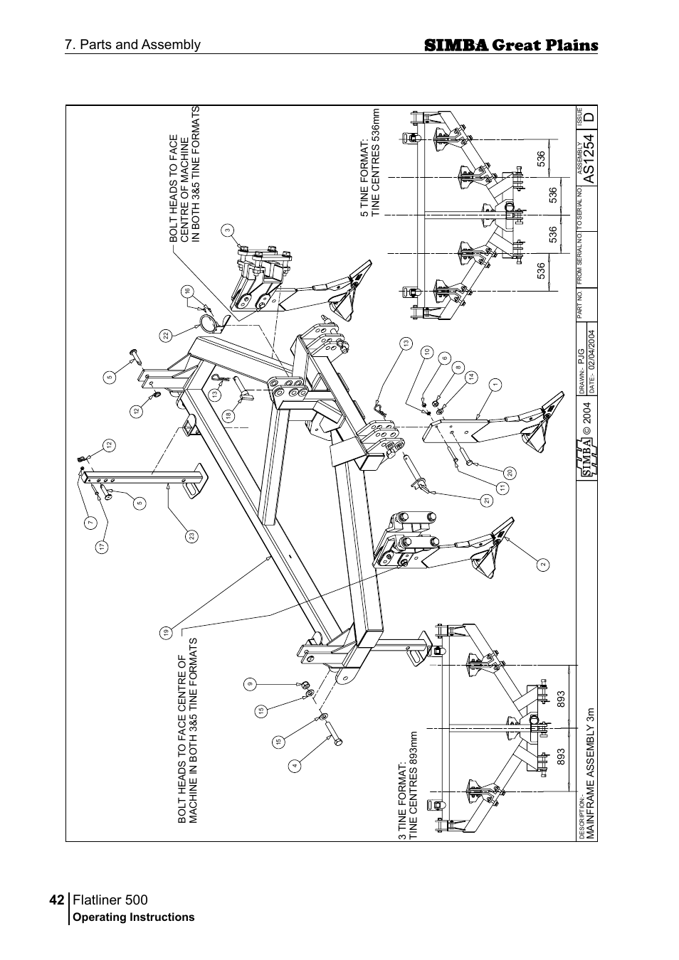 Flatliner 500, 42 7. parts and assembly, Das 12 54 | Operating instructions | Great Plains P17398E Operator Manual User Manual | Page 42 / 102