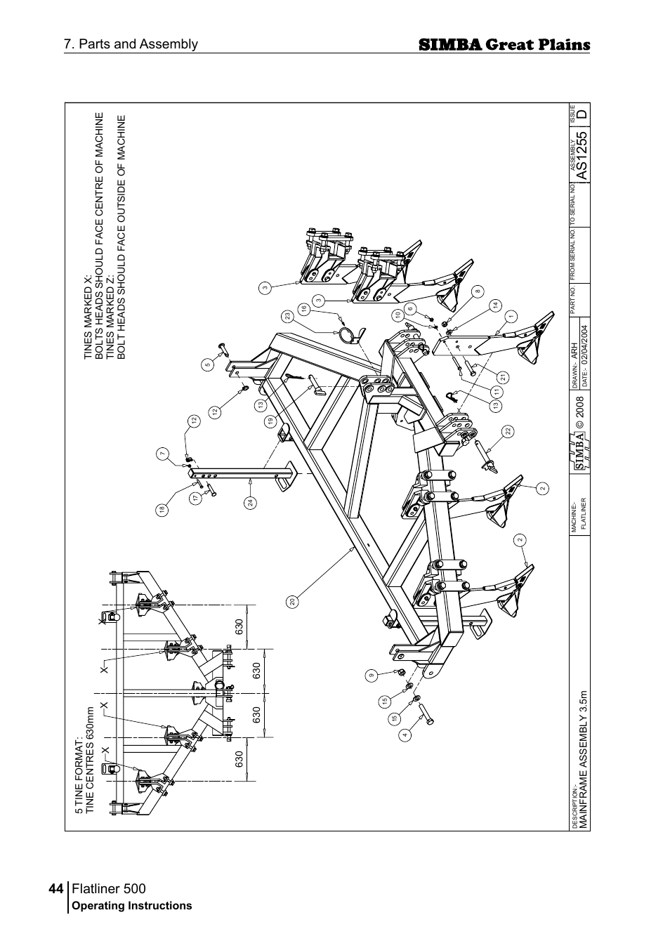 Flatliner 500, 44 7. parts and assembly, Das 12 55 | Operating instructions | Great Plains P17398E Operator Manual User Manual | Page 44 / 102