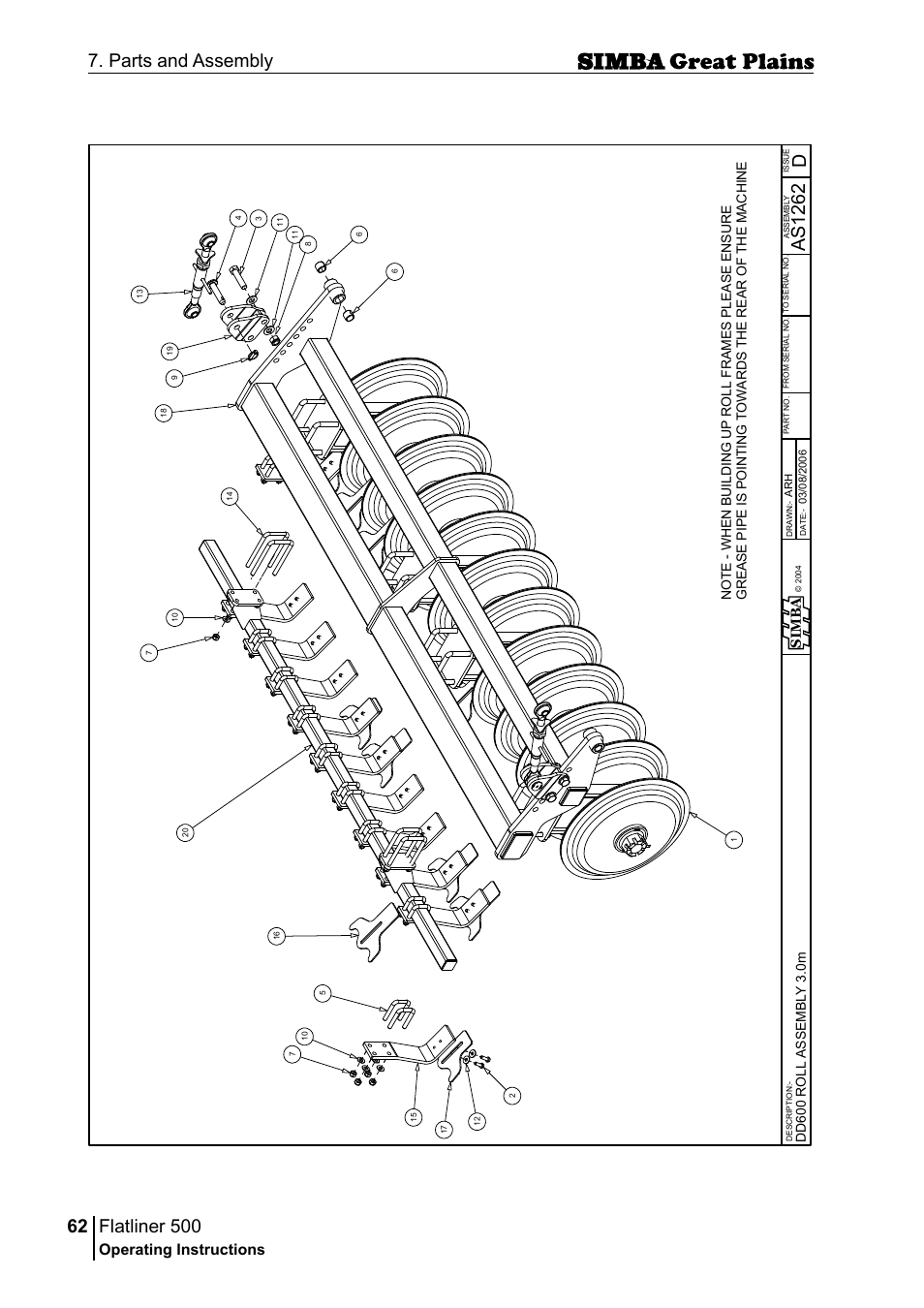 Flatliner 500, 62 7. parts and assembly, Das 12 62 | Operating instructions | Great Plains P17398E Operator Manual User Manual | Page 62 / 102