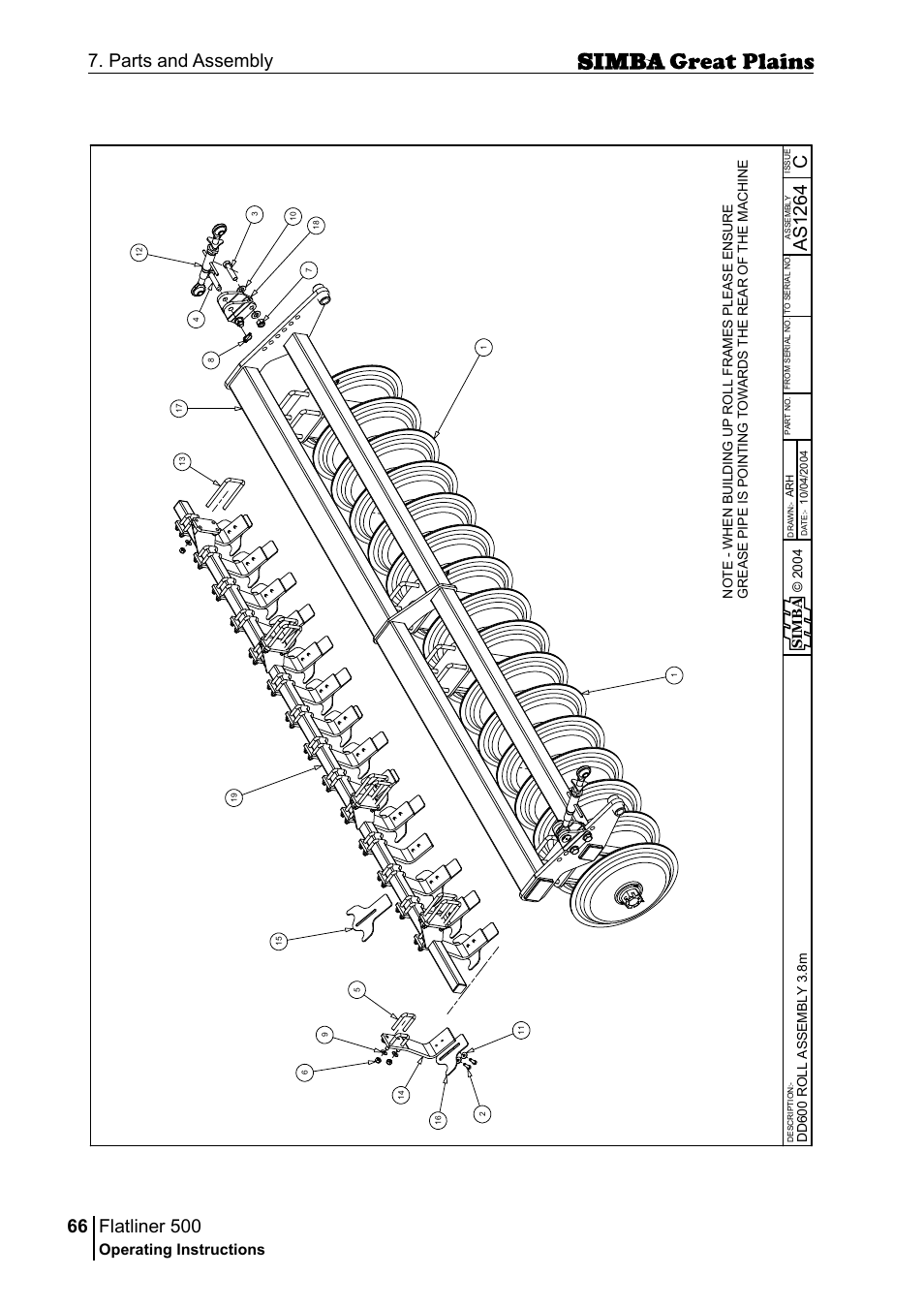 Flatliner 500, 66 7. parts and assembly, Cas 12 64 | Operating instructions | Great Plains P17398E Operator Manual User Manual | Page 66 / 102