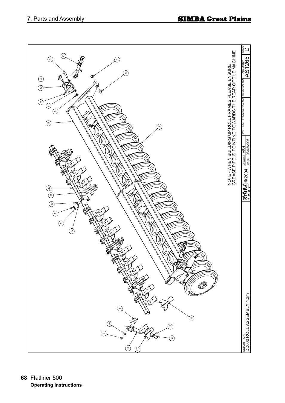 Flatliner 500, 68 7. parts and assembly, Das 12 65 | Operating instructions | Great Plains P17398E Operator Manual User Manual | Page 68 / 102