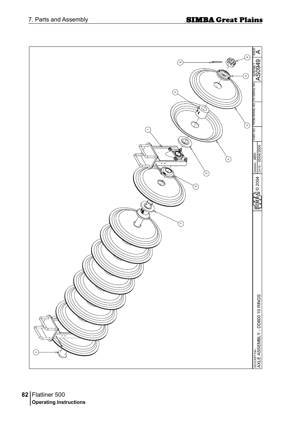 Flatliner 500, 82 7. parts and assembly, Aas 09 49 | Operating instructions, Sim b a | Great Plains P17398E Operator Manual User Manual | Page 82 / 102