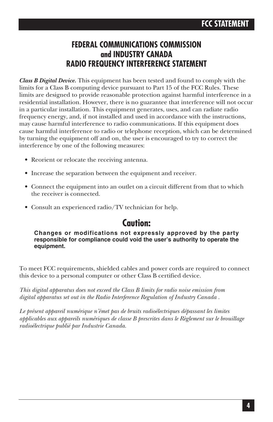 Caution | Black Box FX802A User Manual | Page 2 / 25