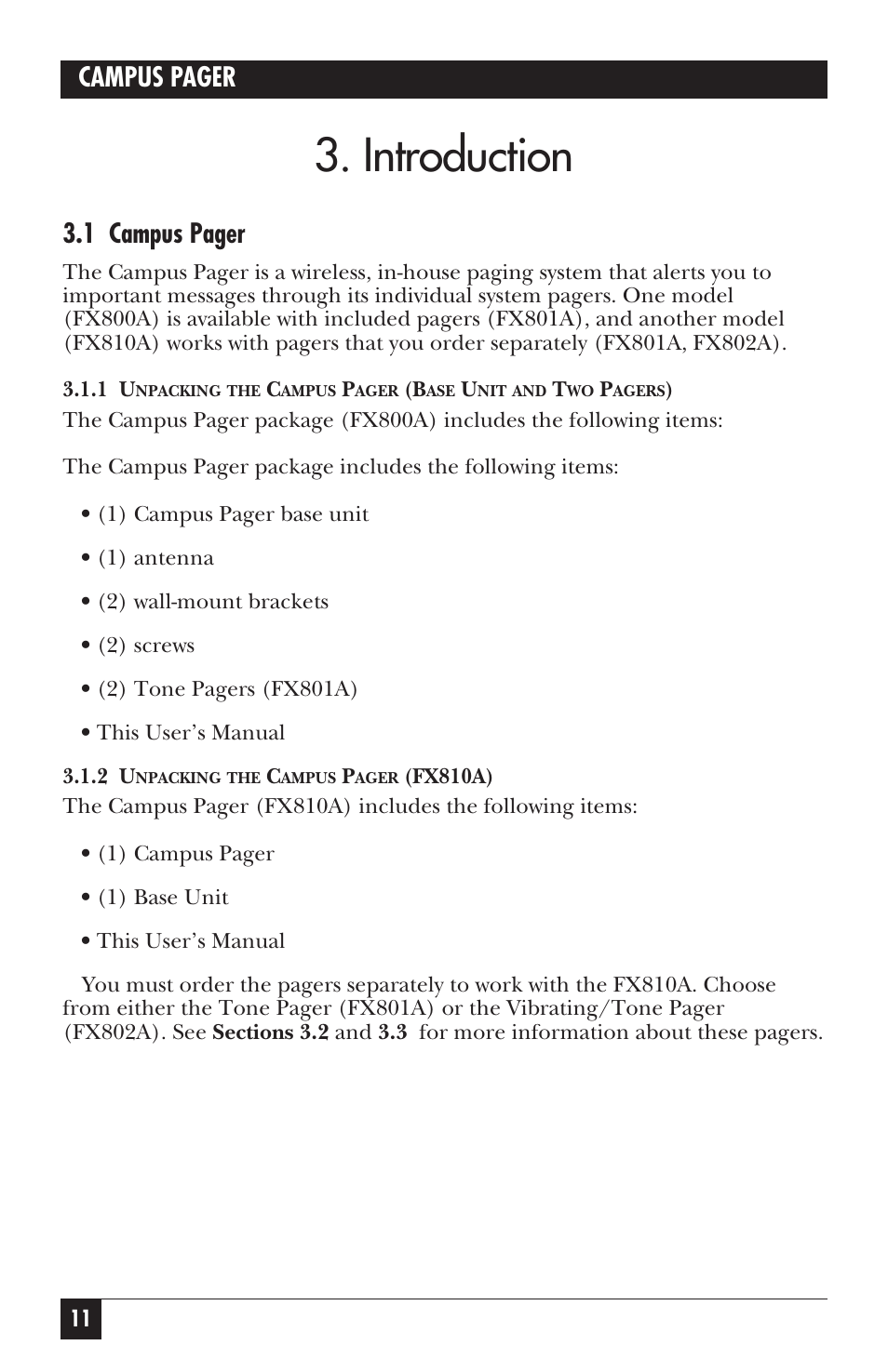 Introduction, Campus pager, 1 campus pager | Black Box FX802A User Manual | Page 9 / 25