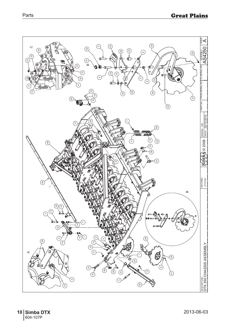 40 7. parts and assembly, Aas 42 50, Parts 10 simba dtx | Operating instructions, 107p, Si m b a, Ab c | Great Plains DTX350 Parts Manual User Manual | Page 10 / 52