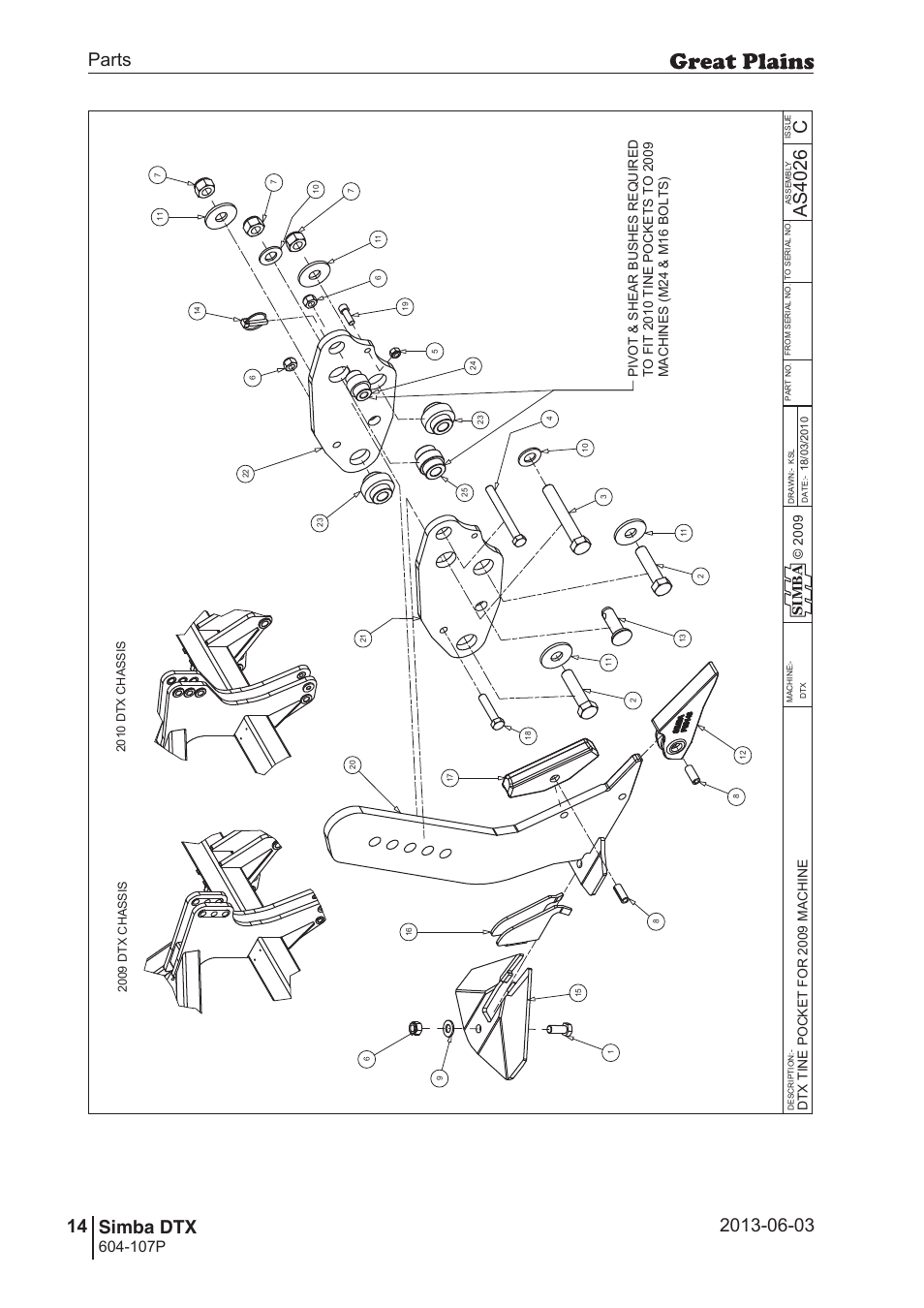 44 7. parts and assembly, Cas 40 26, Parts 14 simba dtx | Operating instructions, 107p, Si m b a | Great Plains DTX350 Parts Manual User Manual | Page 14 / 52