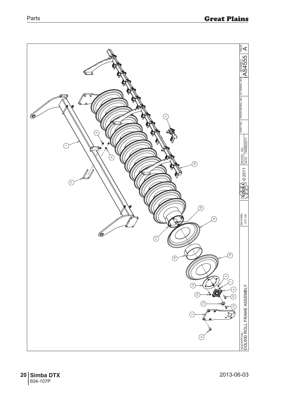 50 7. parts and assembly, Aas 45 55, Parts 20 simba dtx | Operating instructions, 107p, Si m b a | Great Plains DTX350 Parts Manual User Manual | Page 20 / 52