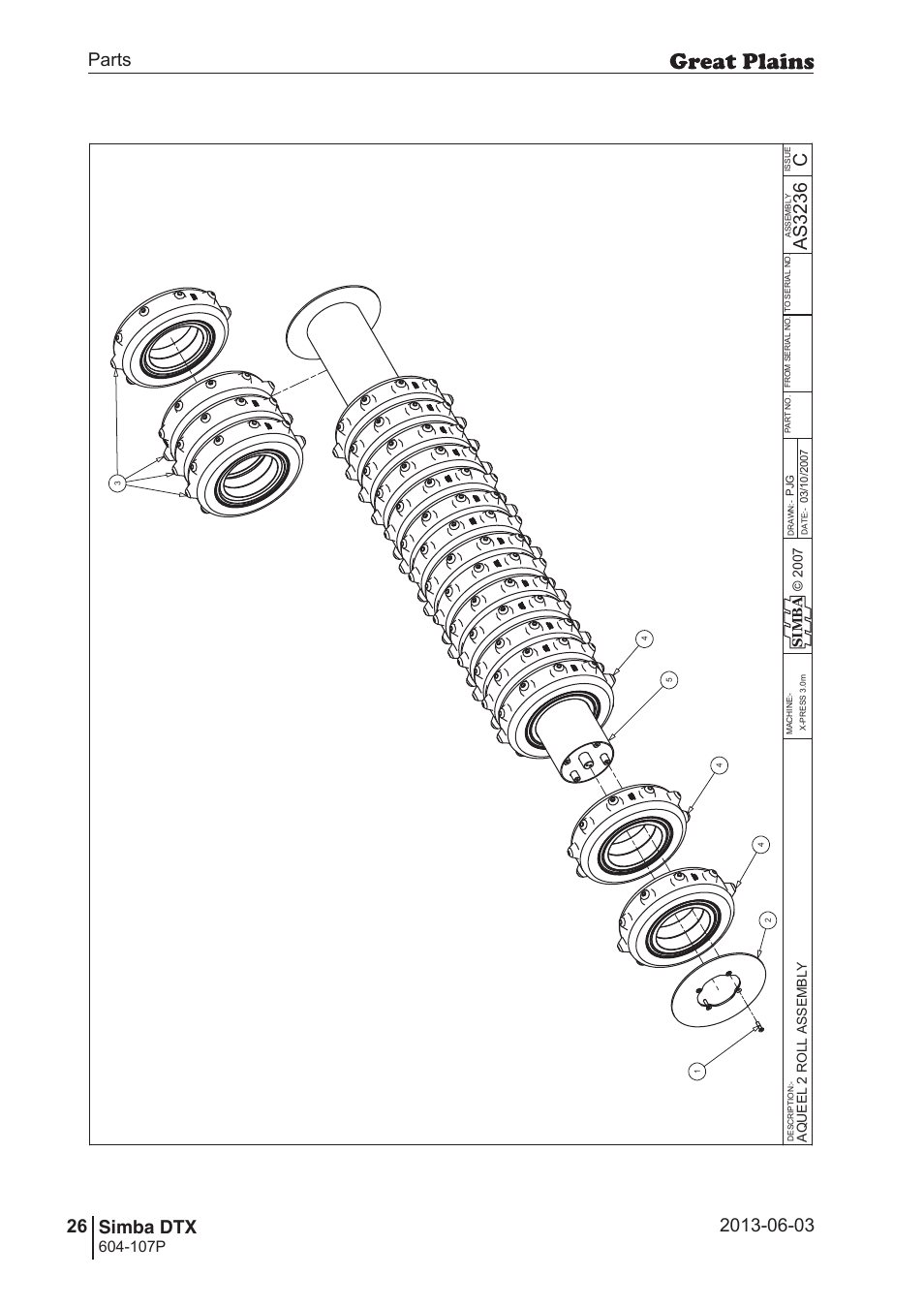 56 7. parts and assembly, Cas 32 36, Parts 26 simba dtx | Operating instructions, 107p, Si m b a | Great Plains DTX350 Parts Manual User Manual | Page 26 / 52