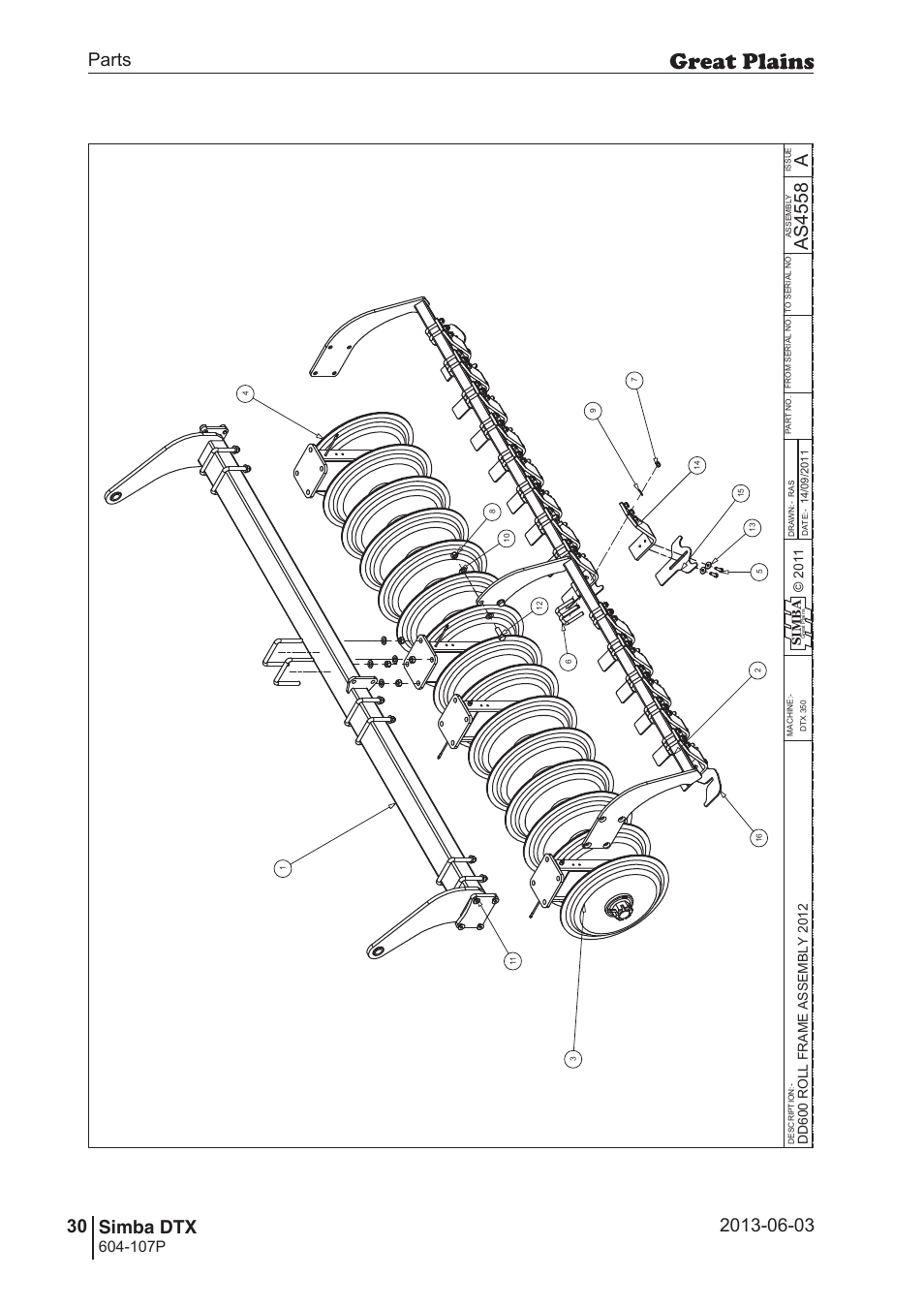 60 7. parts and assembly, Aas 45 58, Parts 30 simba dtx | Operating instructions, 107p, Si m b a | Great Plains DTX350 Parts Manual User Manual | Page 30 / 52