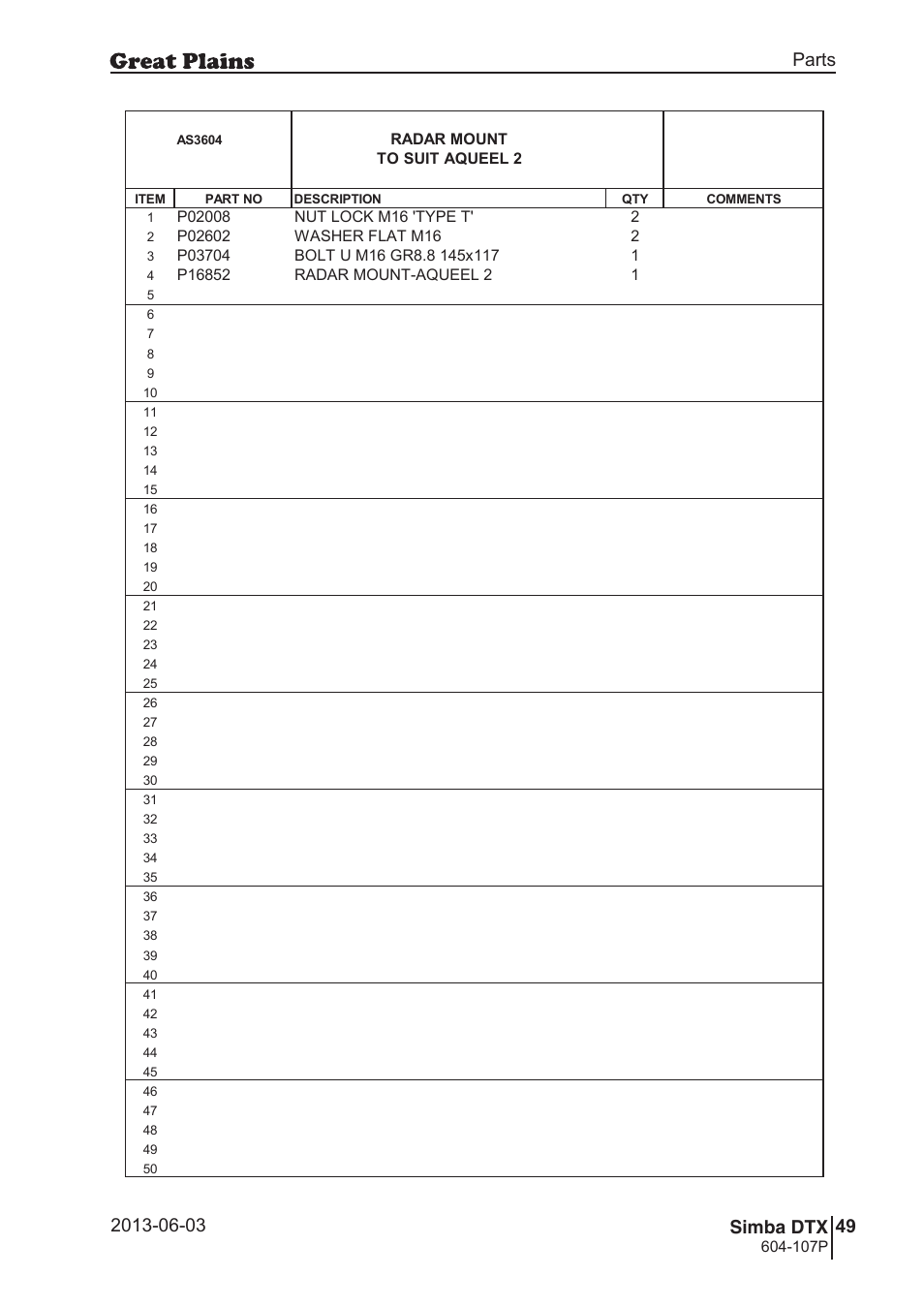 Great Plains DTX350 Parts Manual User Manual | Page 49 / 52