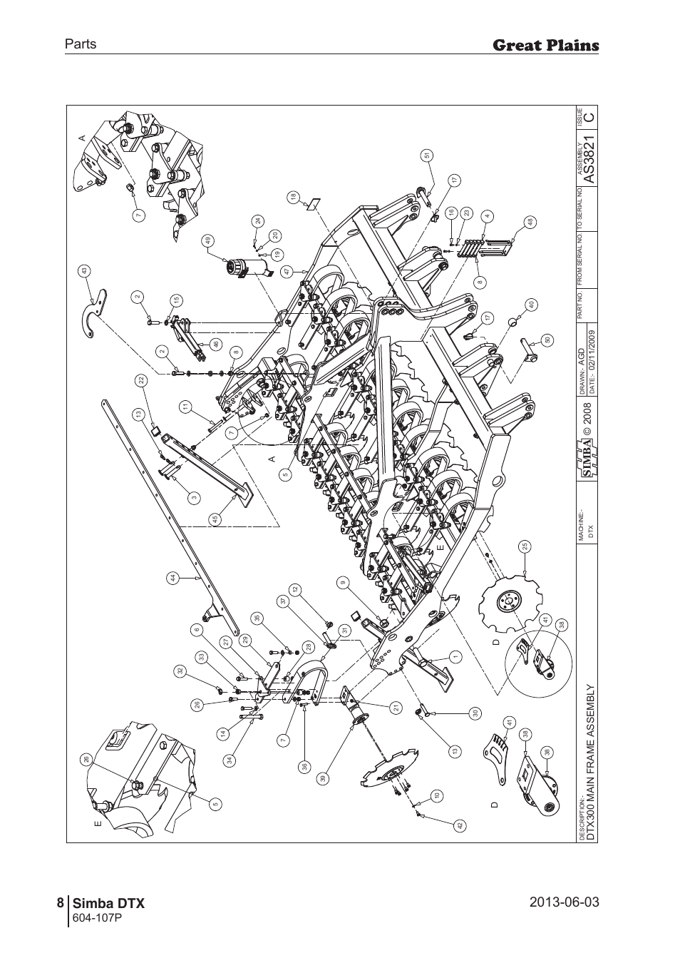 38 7. parts and assembly, Cas 38 21, Parts 8 simba dtx | Operating instructions, 107p, Si m b a | Great Plains DTX350 Parts Manual User Manual | Page 8 / 52