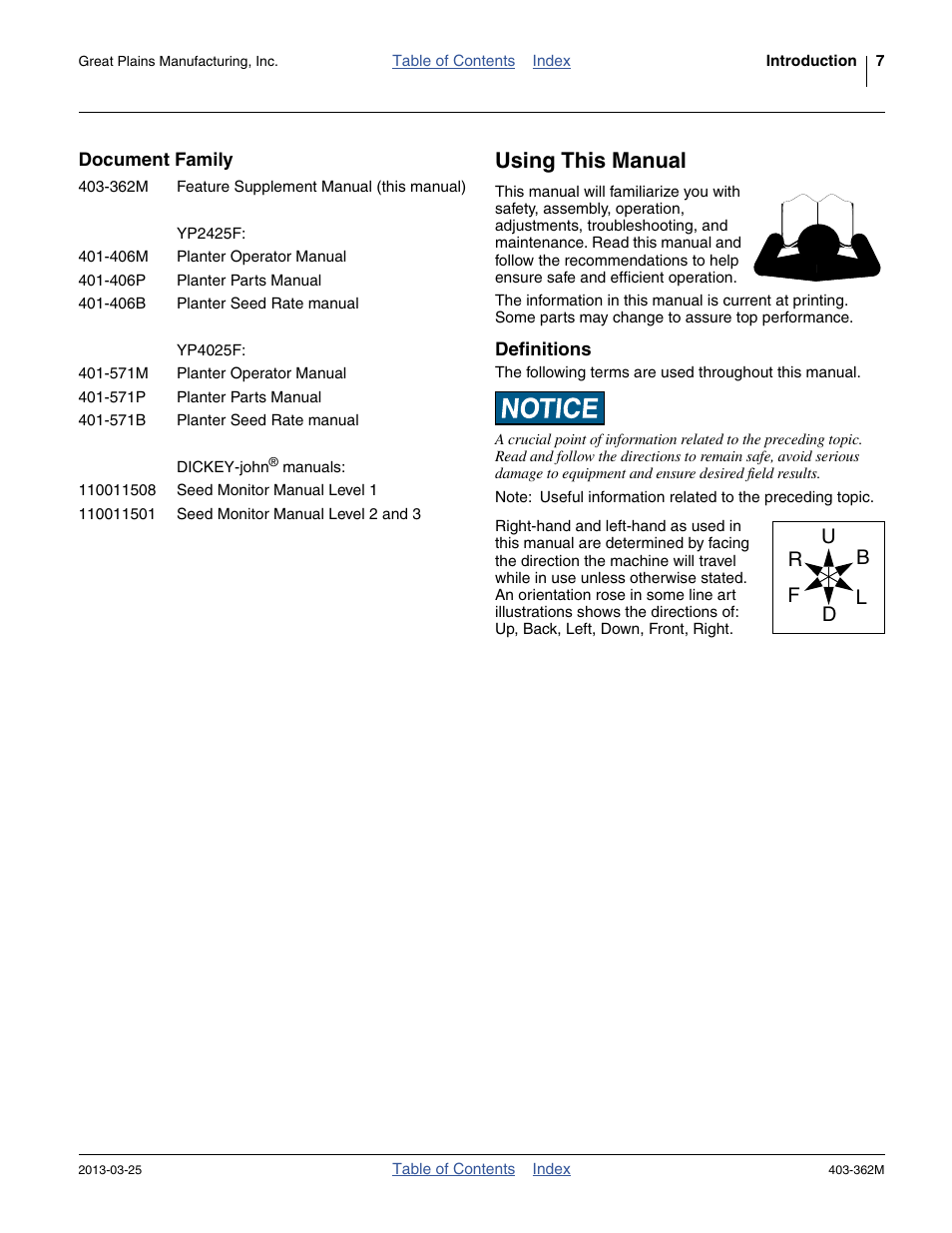 Document family, Using this manual, Definitions | Great Plains YP40F Operator Manual User Manual | Page 11 / 76