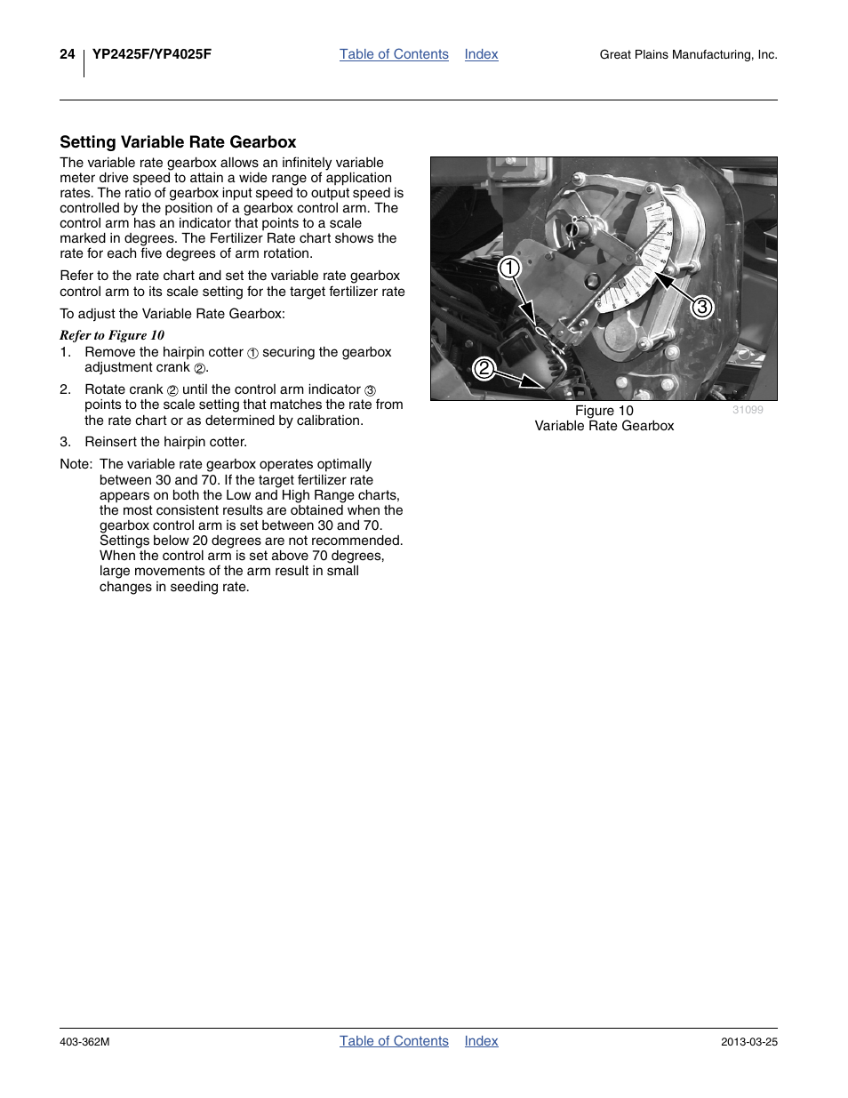 Setting variable rate gearbox | Great Plains YP40F Operator Manual User Manual | Page 28 / 76