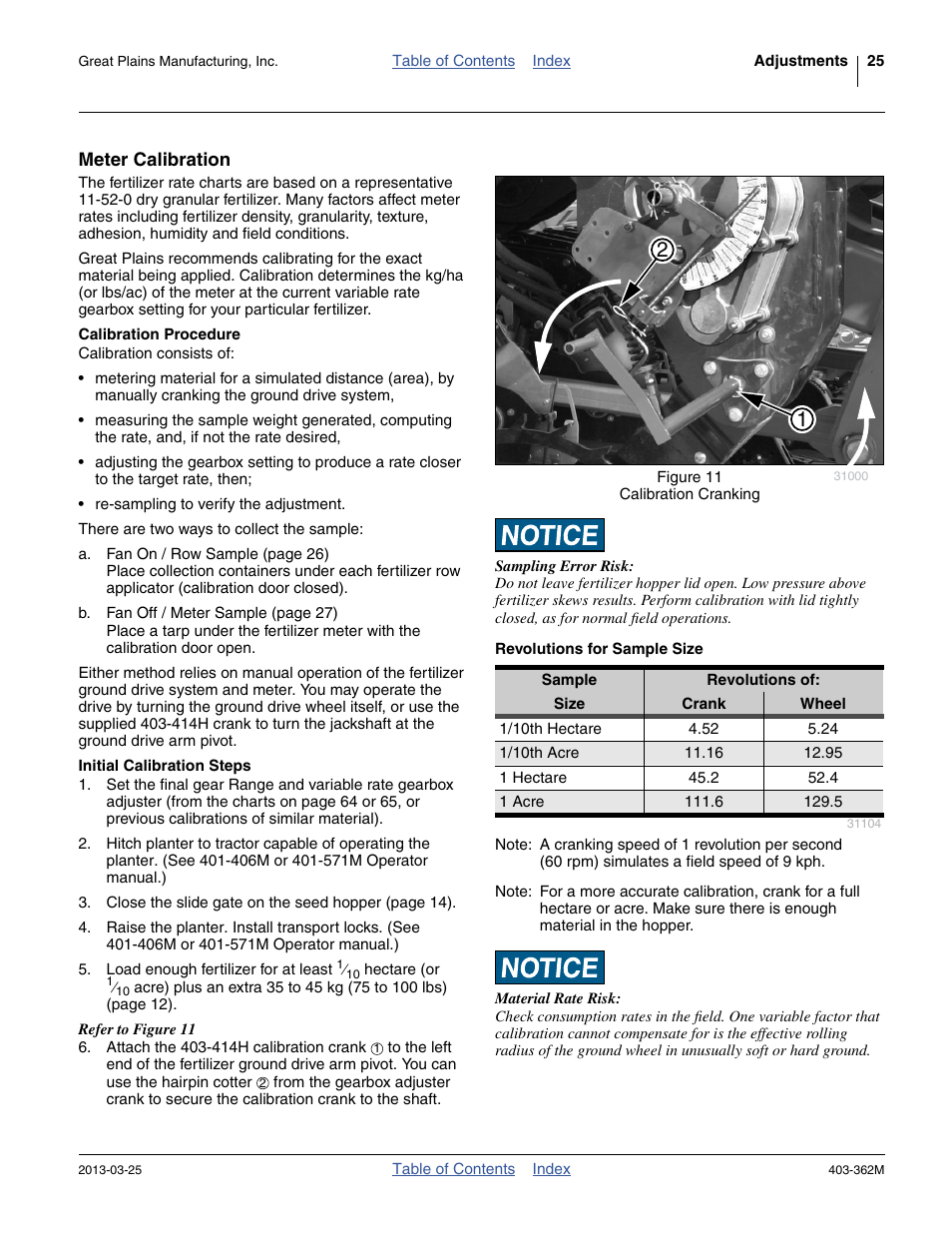 Meter calibration, Revolutions for sample size, Calibration procedure | Initial calibration steps | Great Plains YP40F Operator Manual User Manual | Page 29 / 76