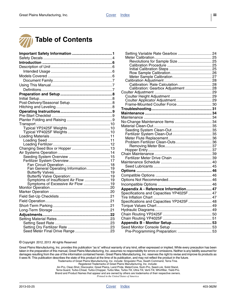 Great Plains YP40F Operator Manual User Manual | Page 3 / 76