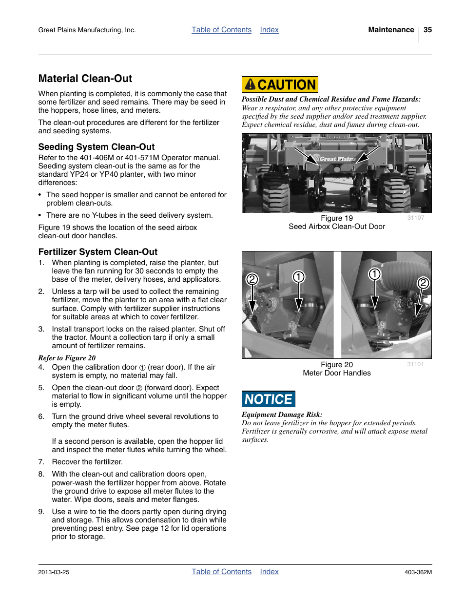 Material clean-out, Seeding system clean-out, Fertilizer system clean-out | Great Plains YP40F Operator Manual User Manual | Page 39 / 76