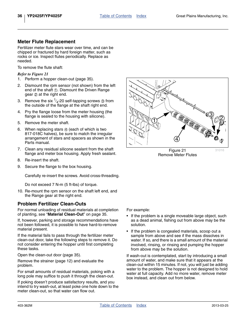 Meter flute replacement, Problem fertilizer clean-outs | Great Plains YP40F Operator Manual User Manual | Page 40 / 76