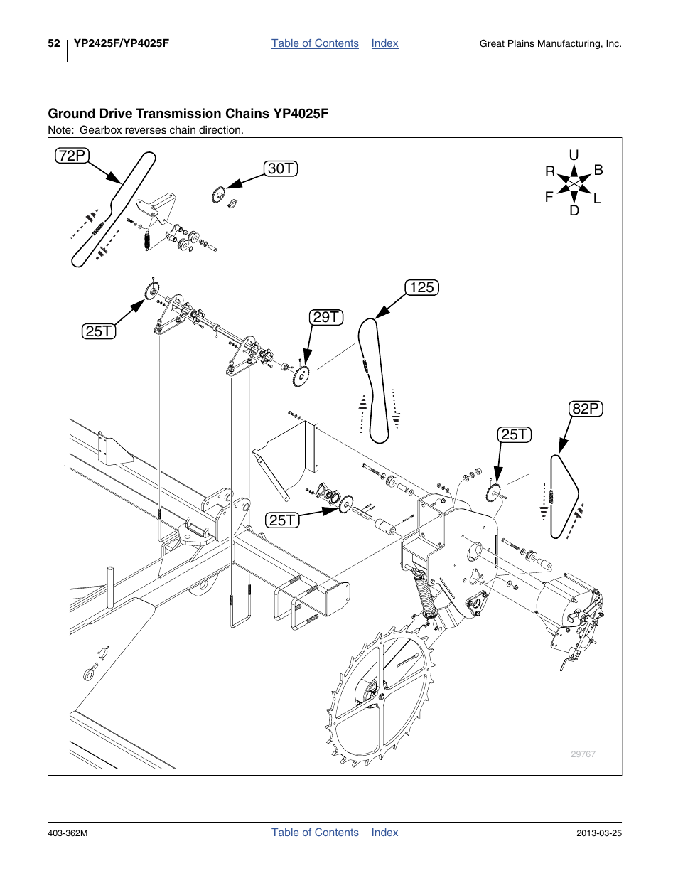 Ground drive transmission chains yp4025f, 52 f | Great Plains YP40F Operator Manual User Manual | Page 56 / 76