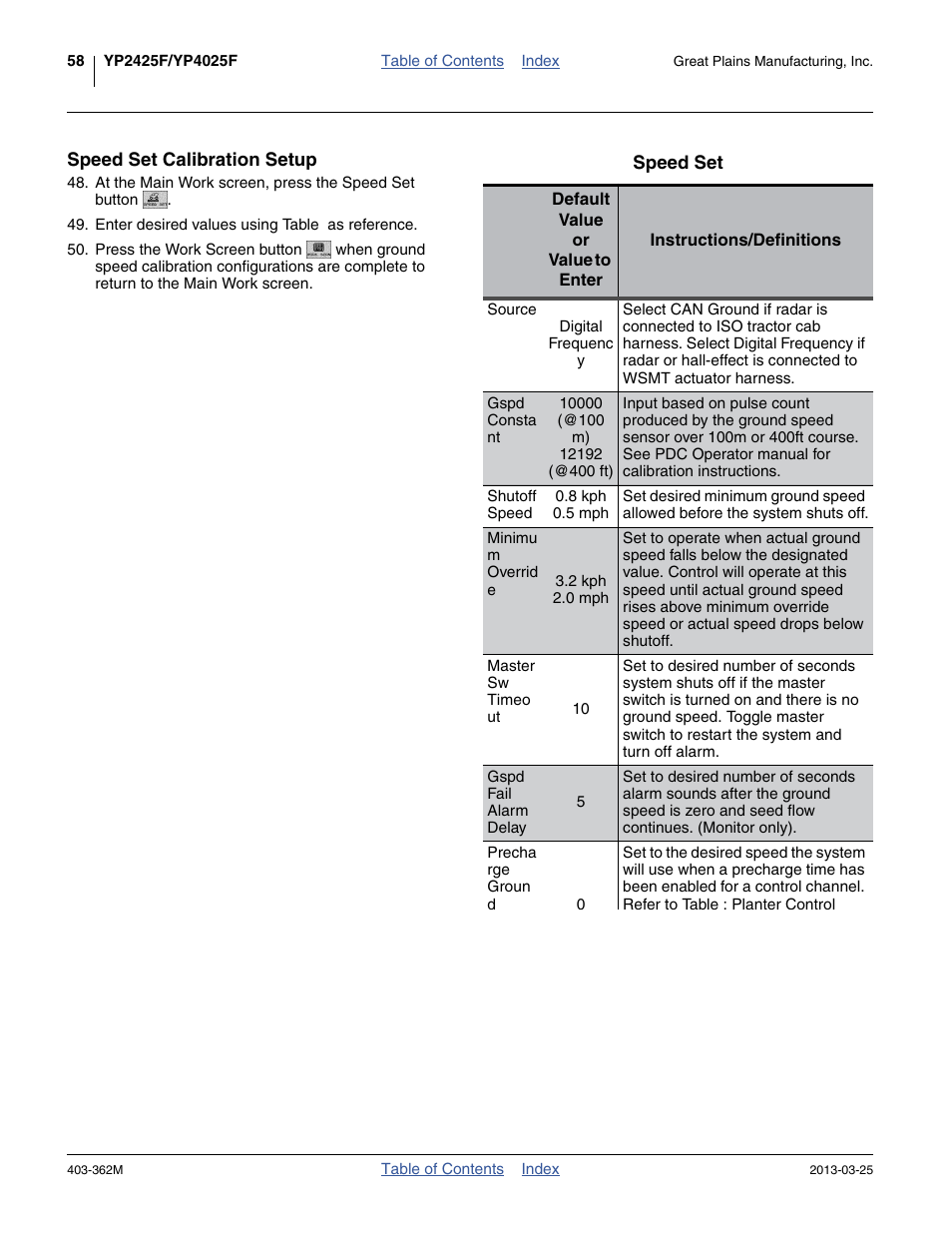 Speed set calibration setup | Great Plains YP40F Operator Manual User Manual | Page 62 / 76
