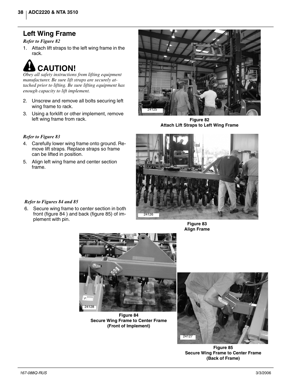 Caution, Left wing frame | Great Plains ADC2220 Predelivery Manual User Manual | Page 40 / 52