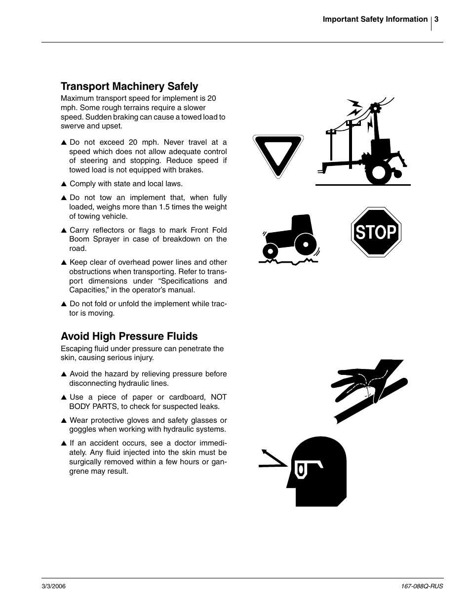 Transport machinery safely, Avoid high pressure fluids | Great Plains ADC2220 Predelivery Manual User Manual | Page 5 / 52