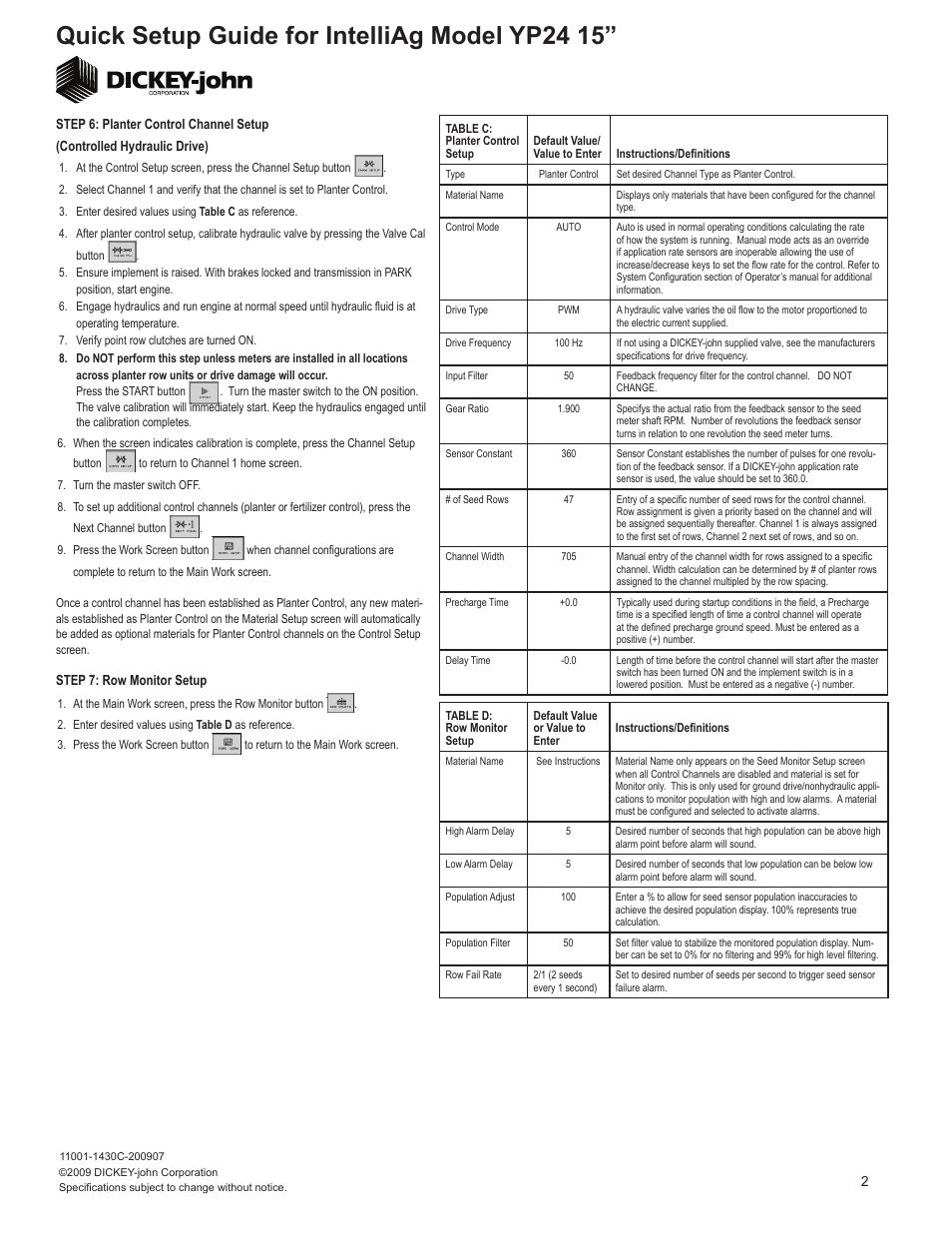 Quick setup guide for intelliag model yp24 15 | Great Plains YP2425-4715 47 Row 15 Inch Quick Start User Manual | Page 2 / 5