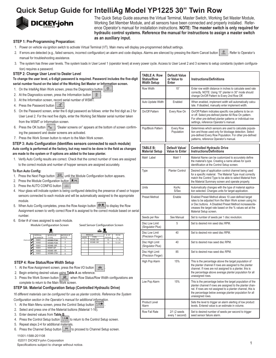 Great Plains YP1225-24TR 24 Twin Row 30 Inch Quick Start User Manual | 5 pages