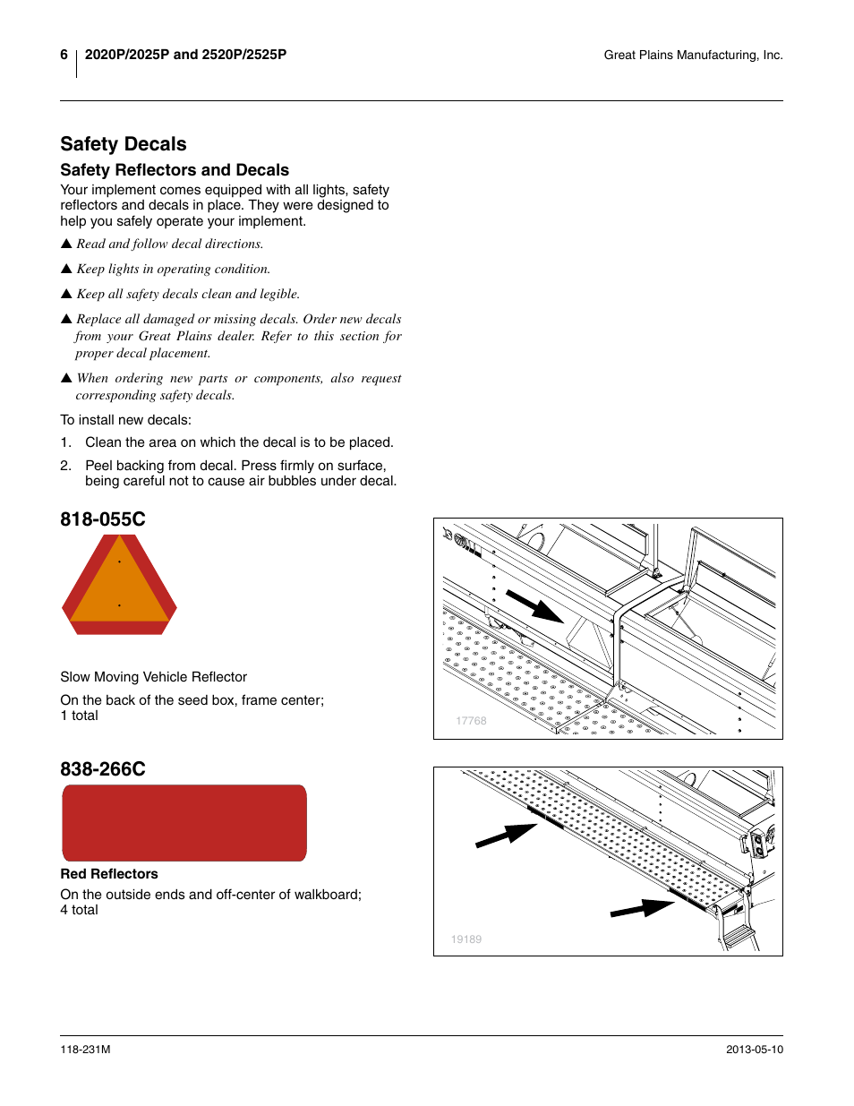 Safety decals, 055c, 266c | Great Plains 2525P Operator Manual User Manual | Page 10 / 106