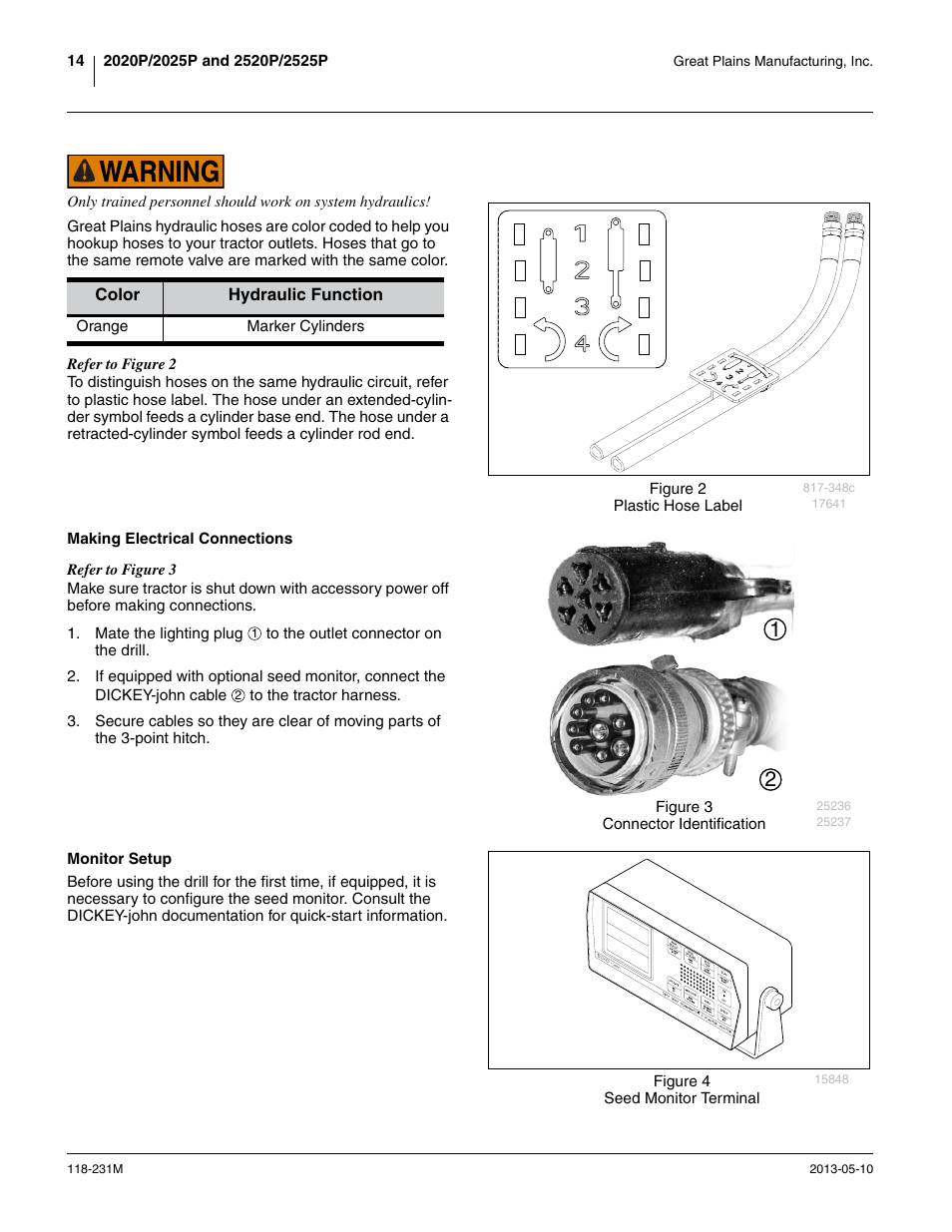 Making electrical connections, Monitor setup, Making electrical connections monitor setup | Great Plains 2525P Operator Manual User Manual | Page 18 / 106