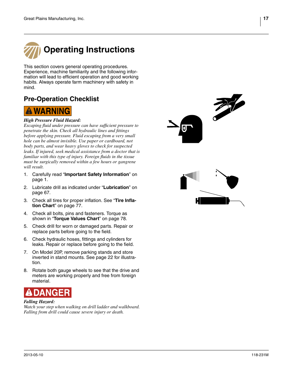 Operating instructions, Pre-operation checklist, Operating instructions pre-operation checklist | Great Plains 2525P Operator Manual User Manual | Page 21 / 106