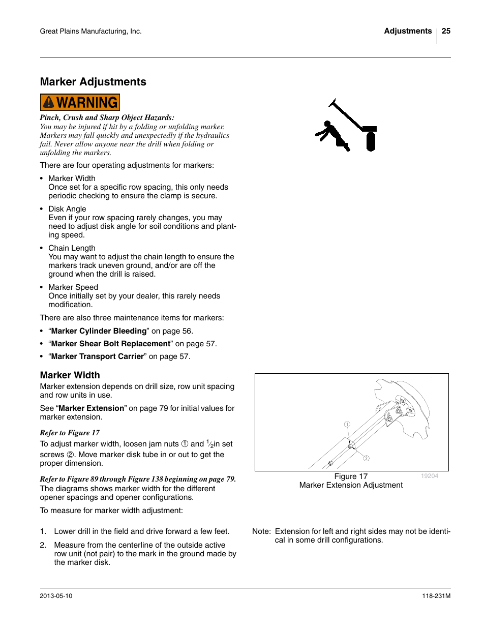Marker adjustments, Marker width | Great Plains 2525P Operator Manual User Manual | Page 29 / 106