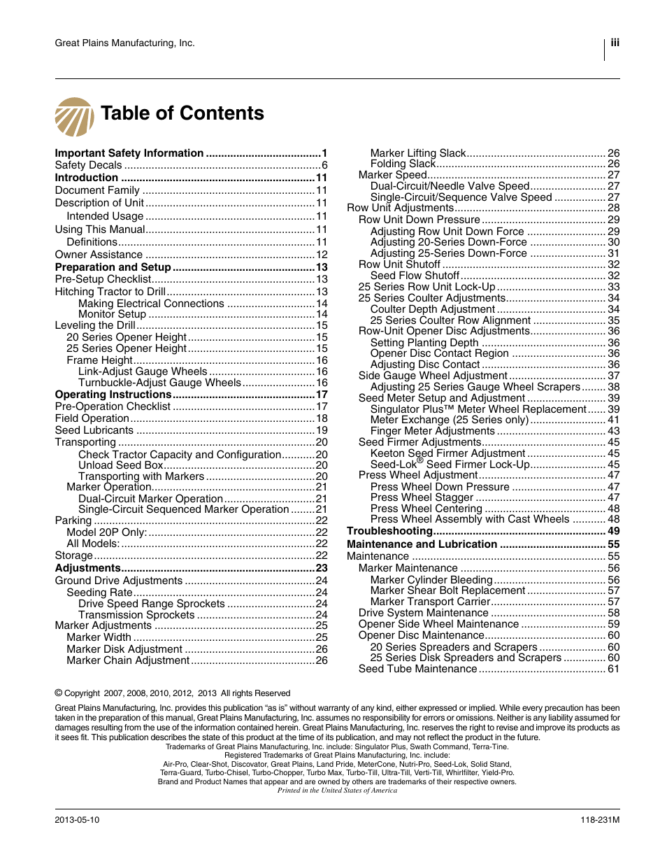 Great Plains 2525P Operator Manual User Manual | Page 3 / 106