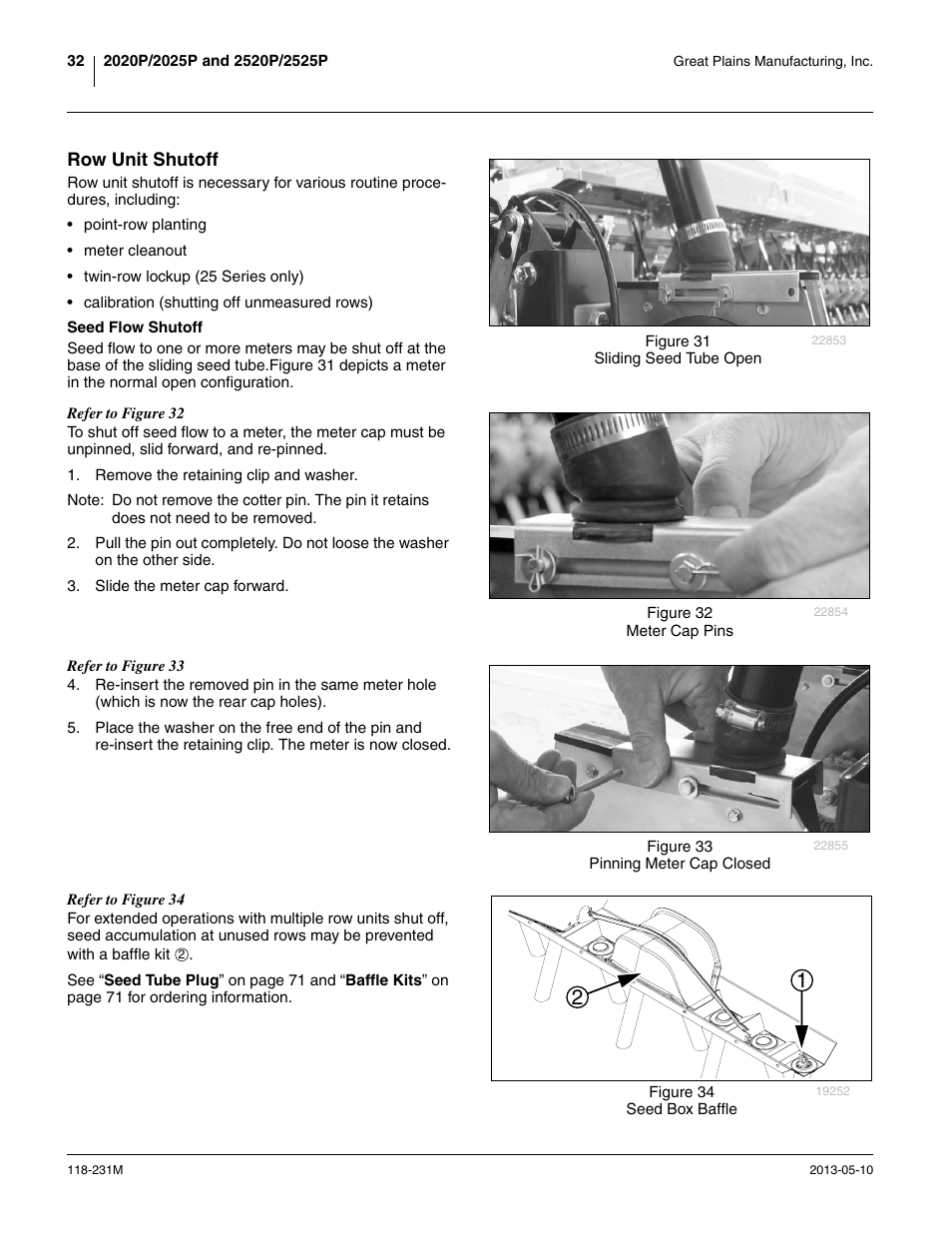 Row unit shutoff, Seed flow shutoff | Great Plains 2525P Operator Manual User Manual | Page 36 / 106