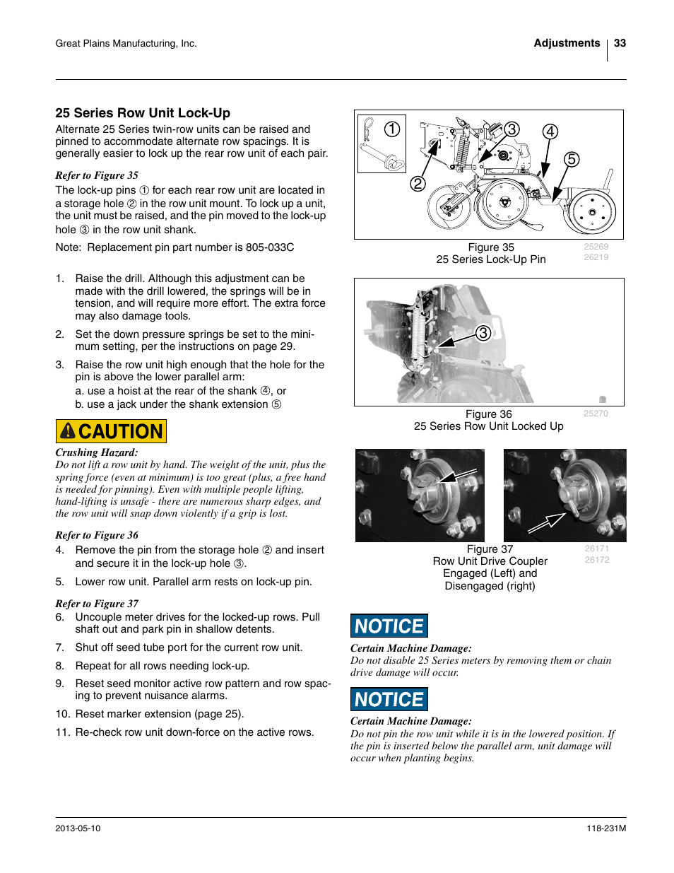 25 series row unit lock-up | Great Plains 2525P Operator Manual User Manual | Page 37 / 106