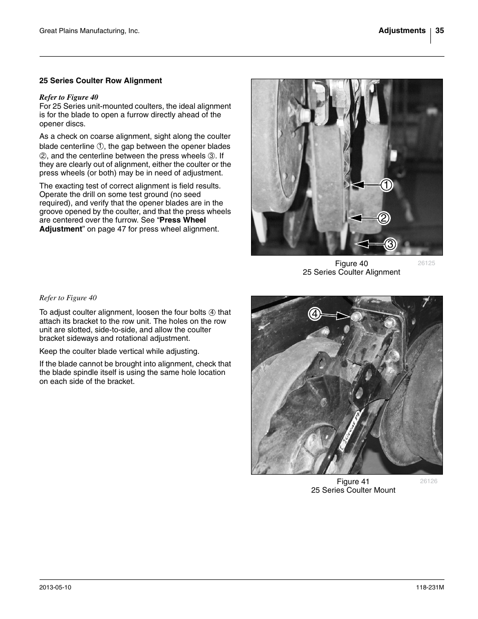 25 series coulter row alignment | Great Plains 2525P Operator Manual User Manual | Page 39 / 106