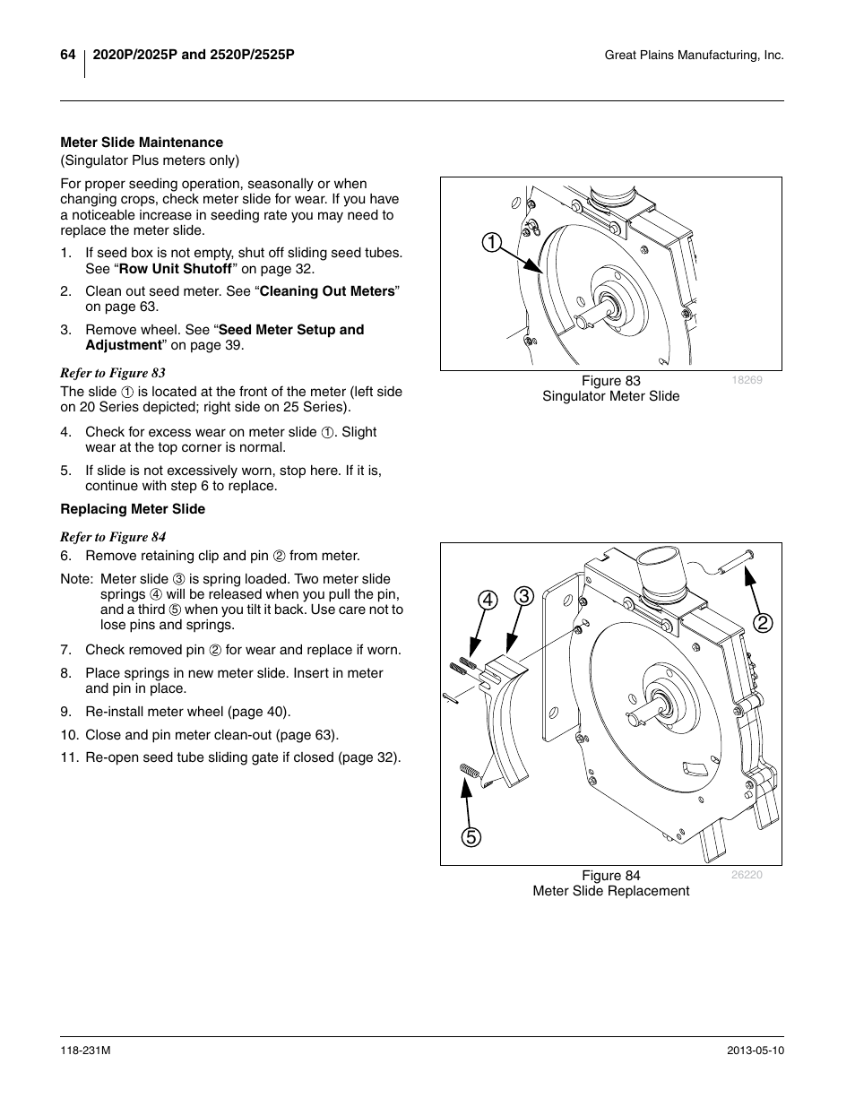 Meter slide maintenance, Replacing meter slide, Meter slide maintenance replacing meter slide | Great Plains 2525P Operator Manual User Manual | Page 68 / 106