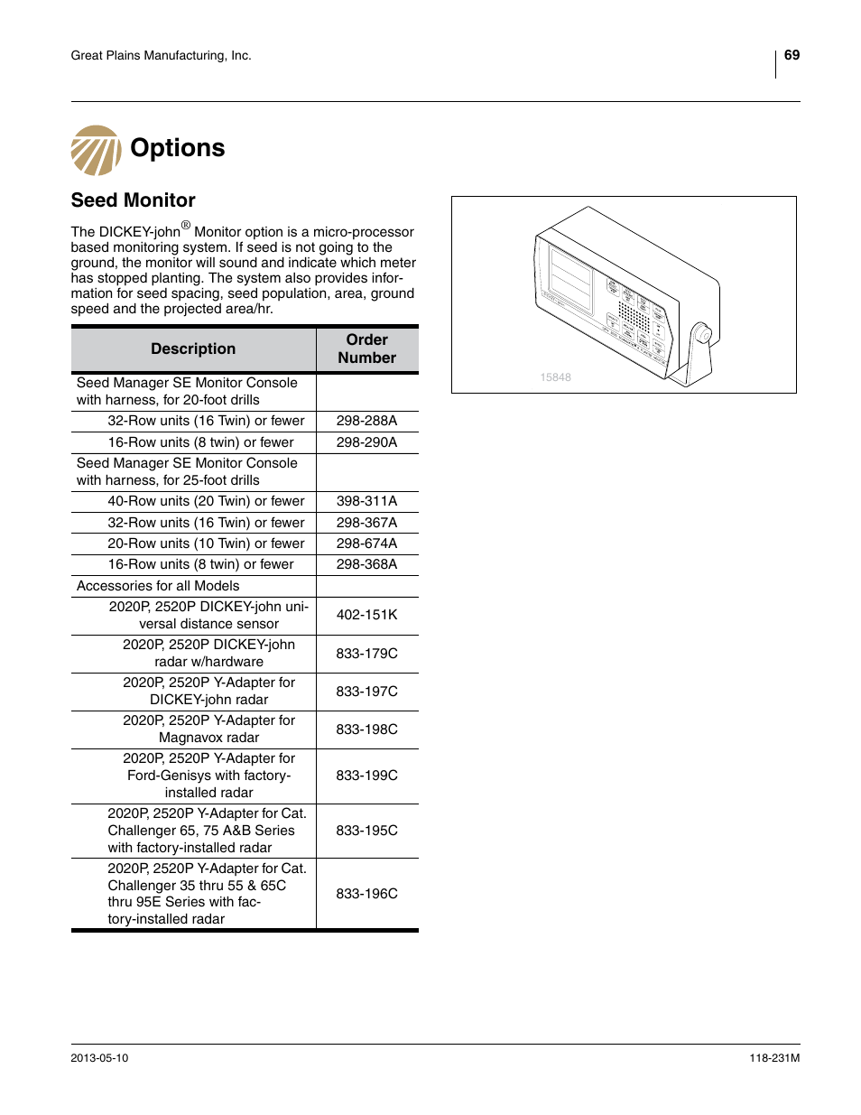 Options, Seed monitor | Great Plains 2525P Operator Manual User Manual | Page 73 / 106