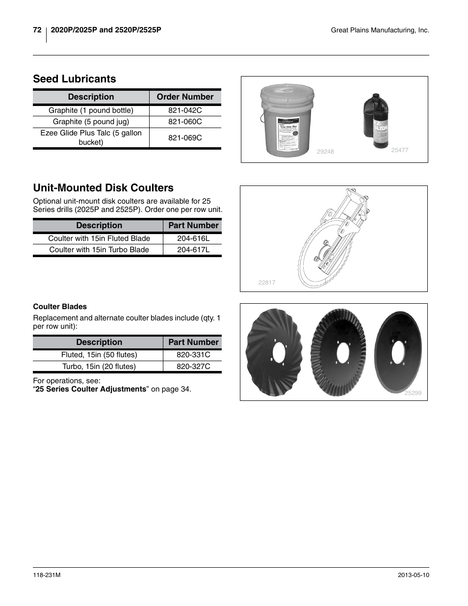 Seed lubricants, Unit-mounted disk coulters, Seed lubricants unit-mounted disk coulters | Great Plains 2525P Operator Manual User Manual | Page 76 / 106
