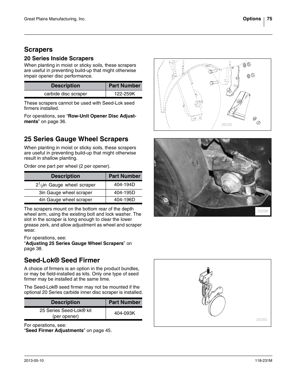 Scrapers, 25 series gauge wheel scrapers, Seed-lok® seed firmer | Great Plains 2525P Operator Manual User Manual | Page 79 / 106